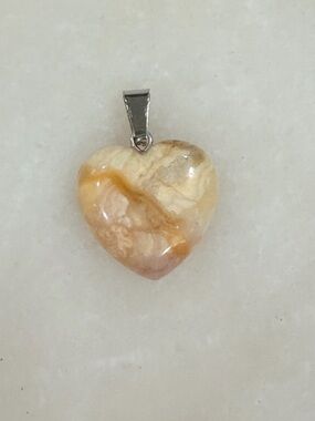 Heart-Shaped Beige and Cream Agate Stone Pendant